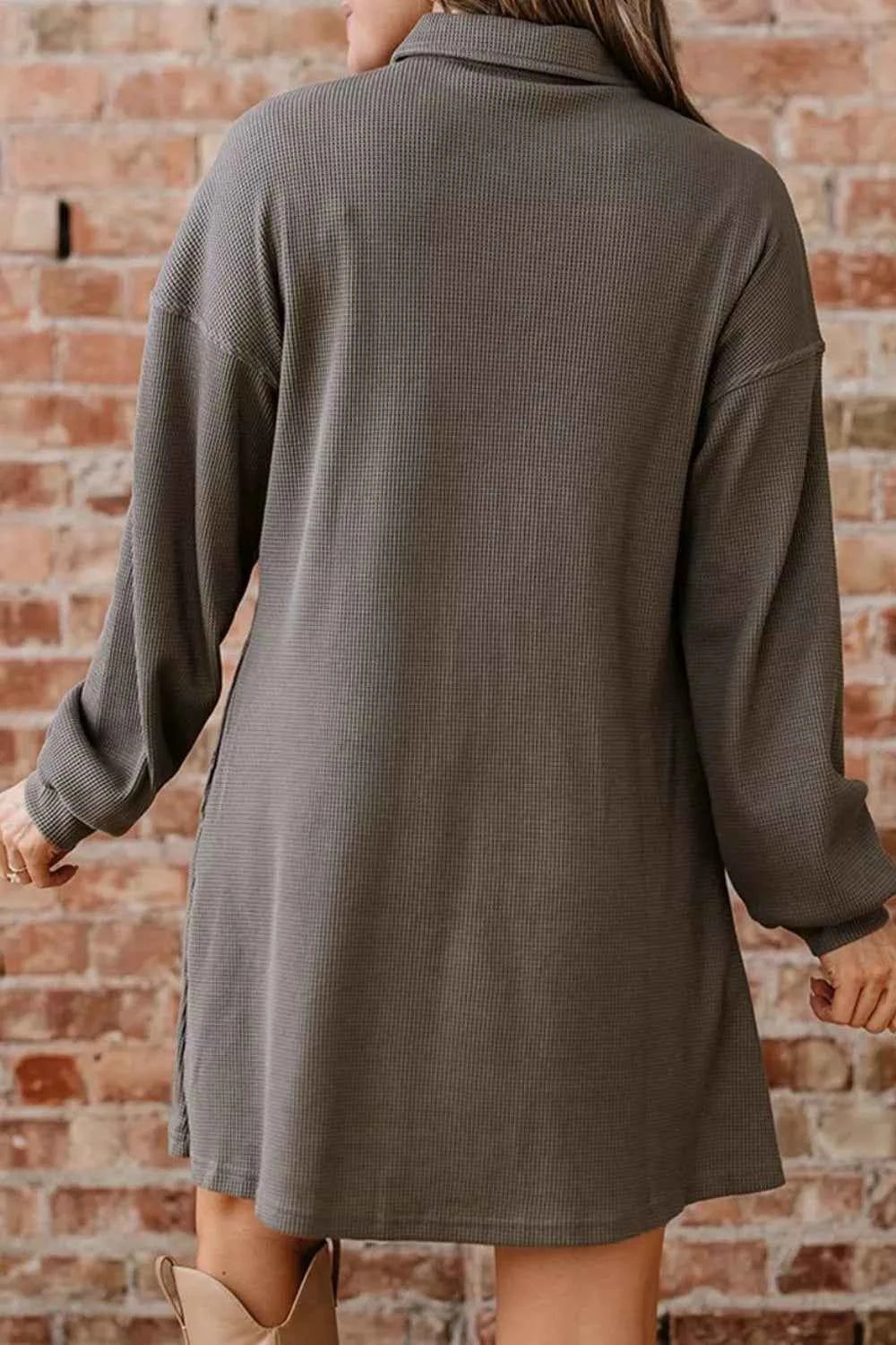 Waffle Knit Shirt Tunic Dress