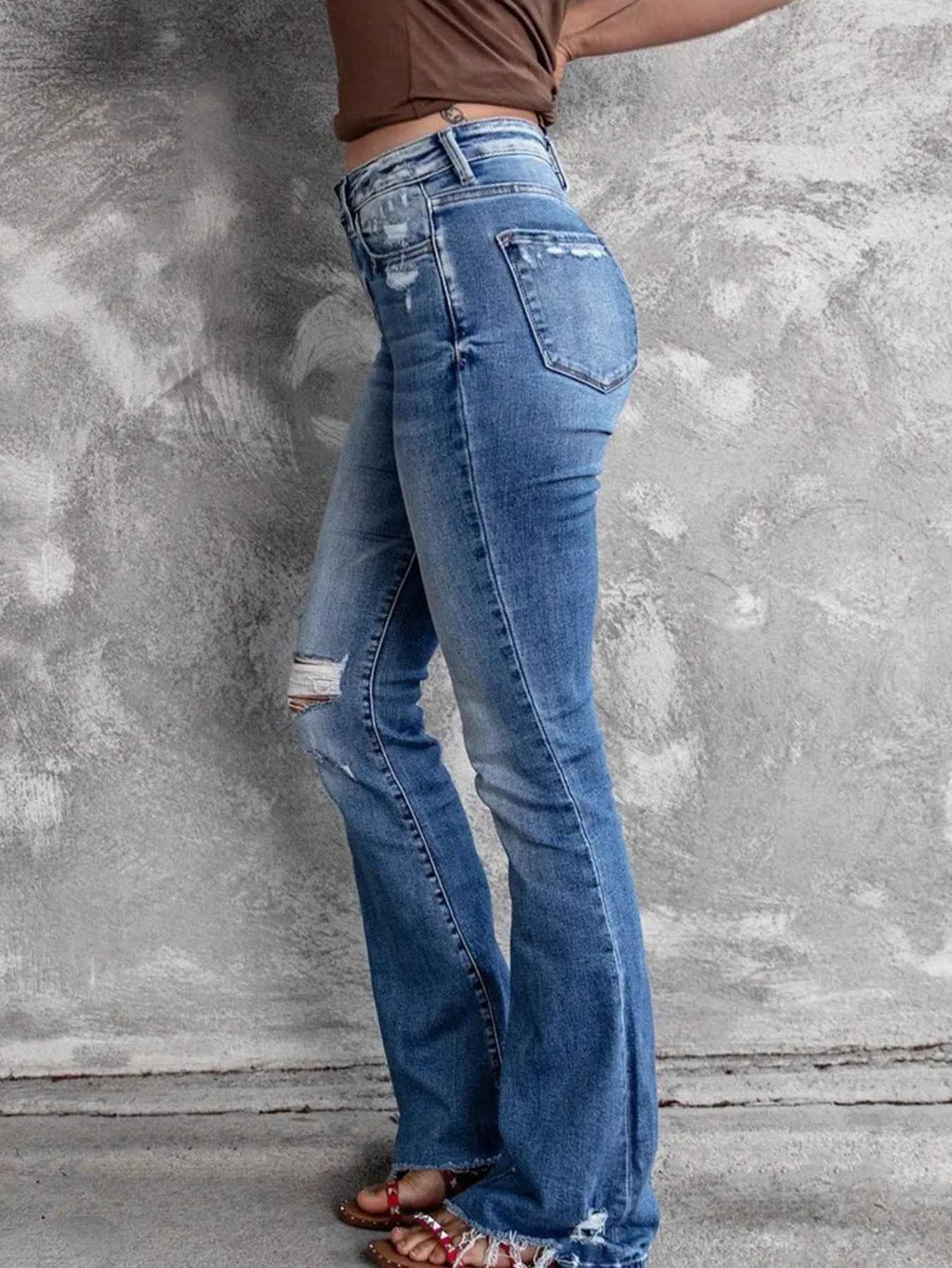 Distressed Flare Jeans - Velvet Stardust Co.