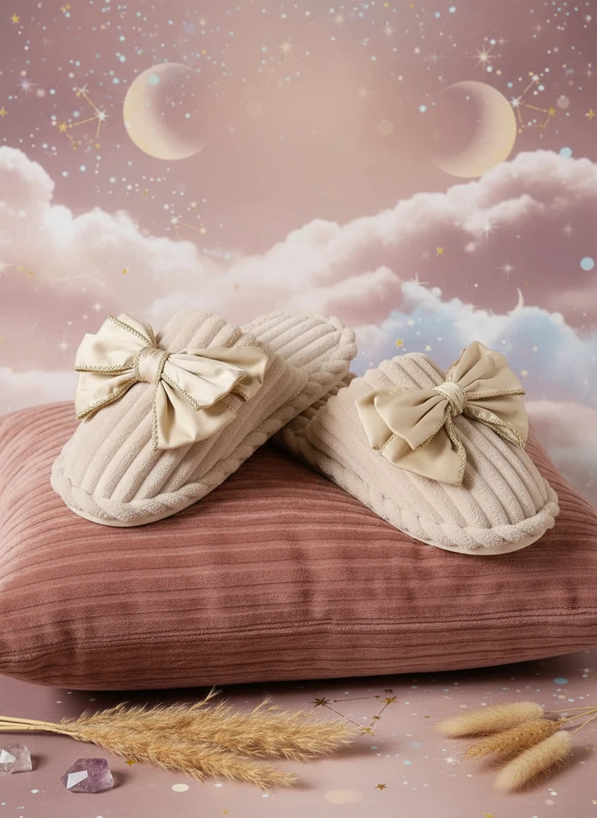 Bow Embellished Indoor Slippers - Velvet Stardust Co.