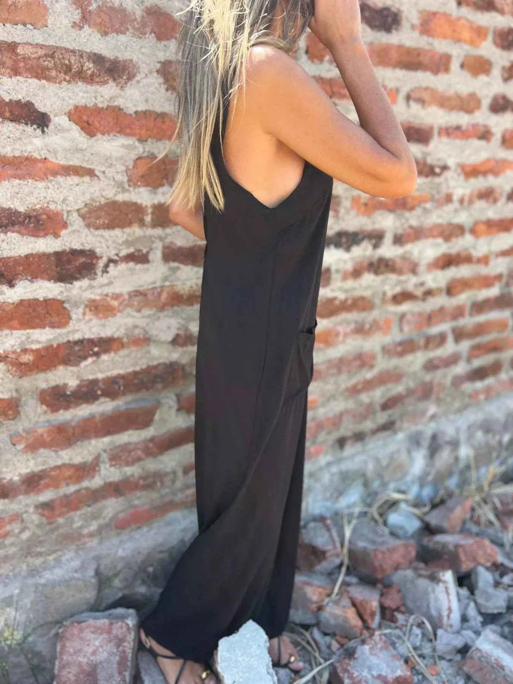 Full Size Button-Front Wide Leg Jumpsuit Plus Size - Velvet Stardust Co.