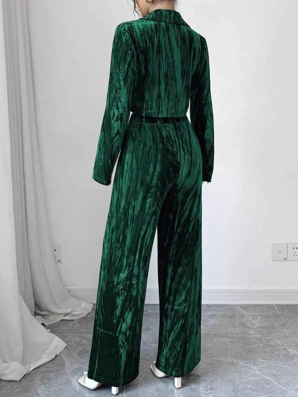 Pleated Velvet Blazer & Wide Leg Pants Set - Velvet Stardust Co. - Velvet Stardust Co.