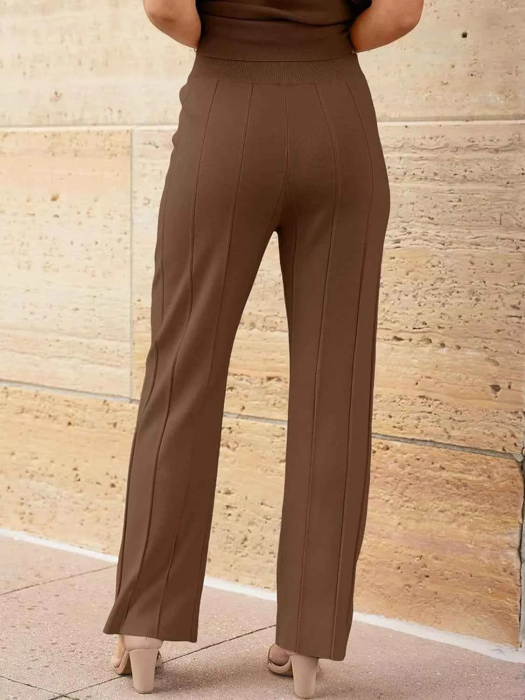 Casual Solid Color Cap Sleeve Top and Pants Knit Set