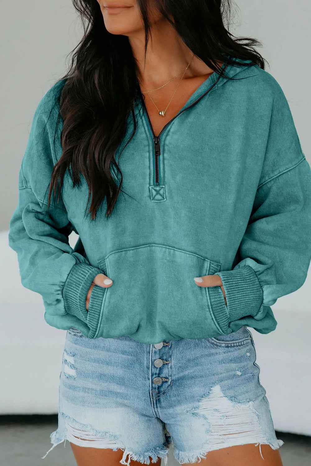 Cozy Mineral Wash Half Zip Hoodie