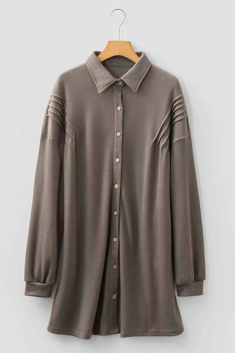 Waffle Knit Shirt Tunic Dress
