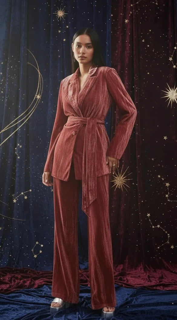 Velvet Lapel Collar Blazer & Pants Set - Velvet Stardust Co. - Velvet Stardust Co.