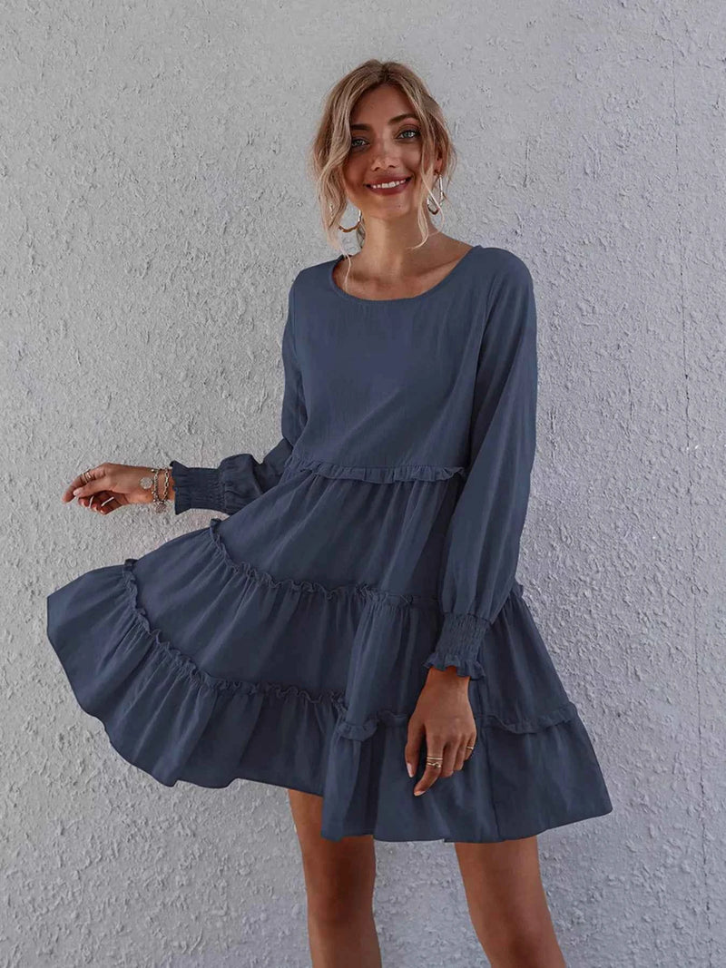 Ruffle Tiered Long Sleeve Mini Dress