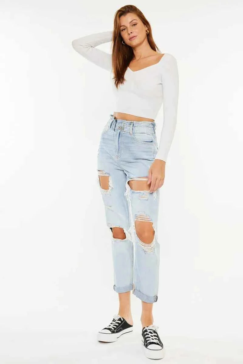 Kancan Open Pack Paperbag Mom Jeans - Velvet Stardust Co.