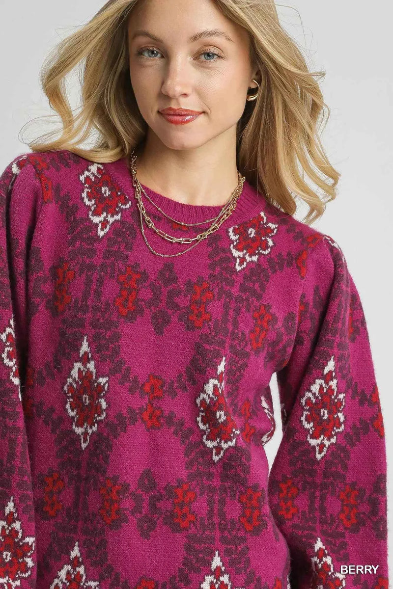 Umgee Boho Patterned Long Sleeve Sweater