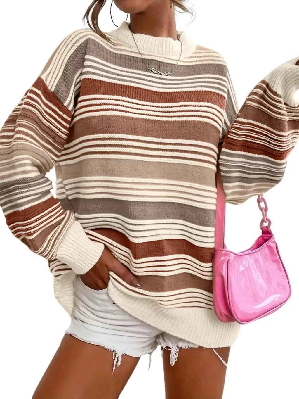 Rainbow Striped Drop Shoulder Oversized Sweater - Velvet Stardust Co.