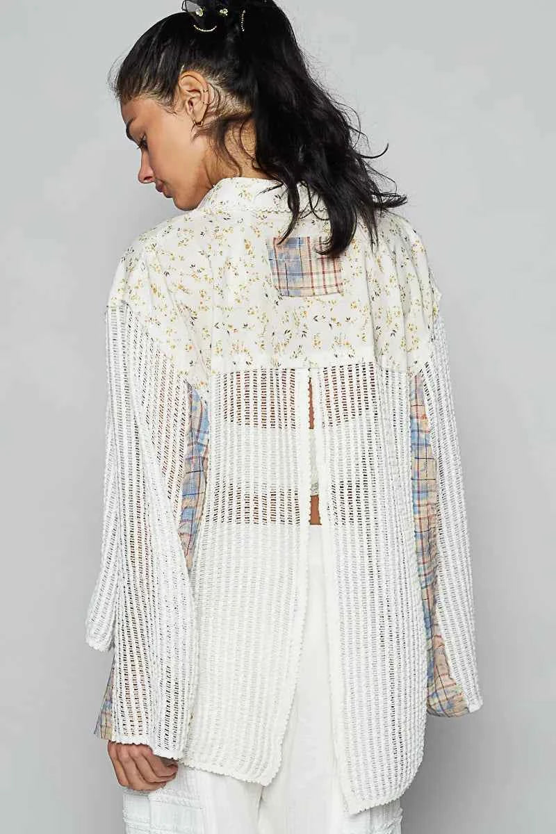 POL Floral Slit Back Plaid Patchwork Shirt - Velvet Stardust Co. - Velvet Stardust Co.