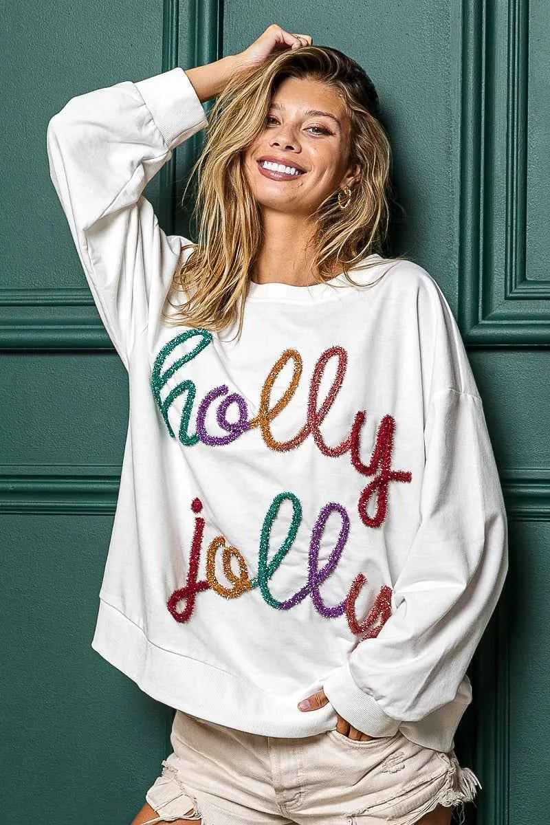 BiBi Holly Jolly Christmas French Terry Sweatshirt - Velvet Stardust Co.