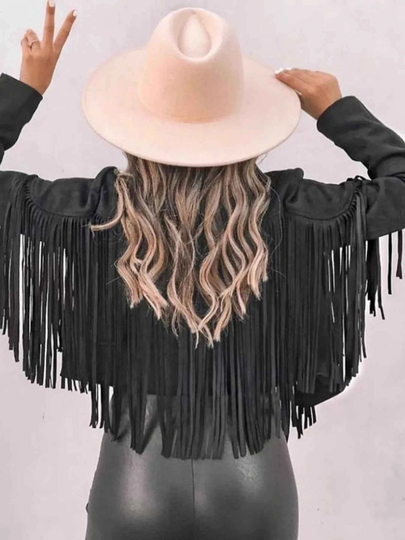 Fringe Open Front Cropped Jacket