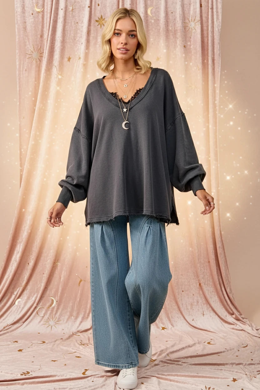 BiBi Mineral Washed French Terry Oversized Sweatshirt