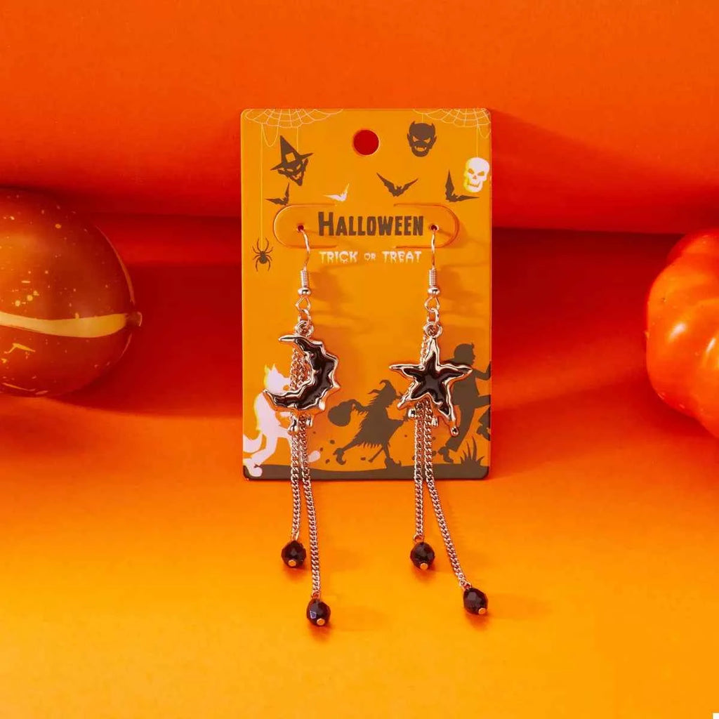 Star & Moon Chain Drop Earrings - Velvet Stardust Co.