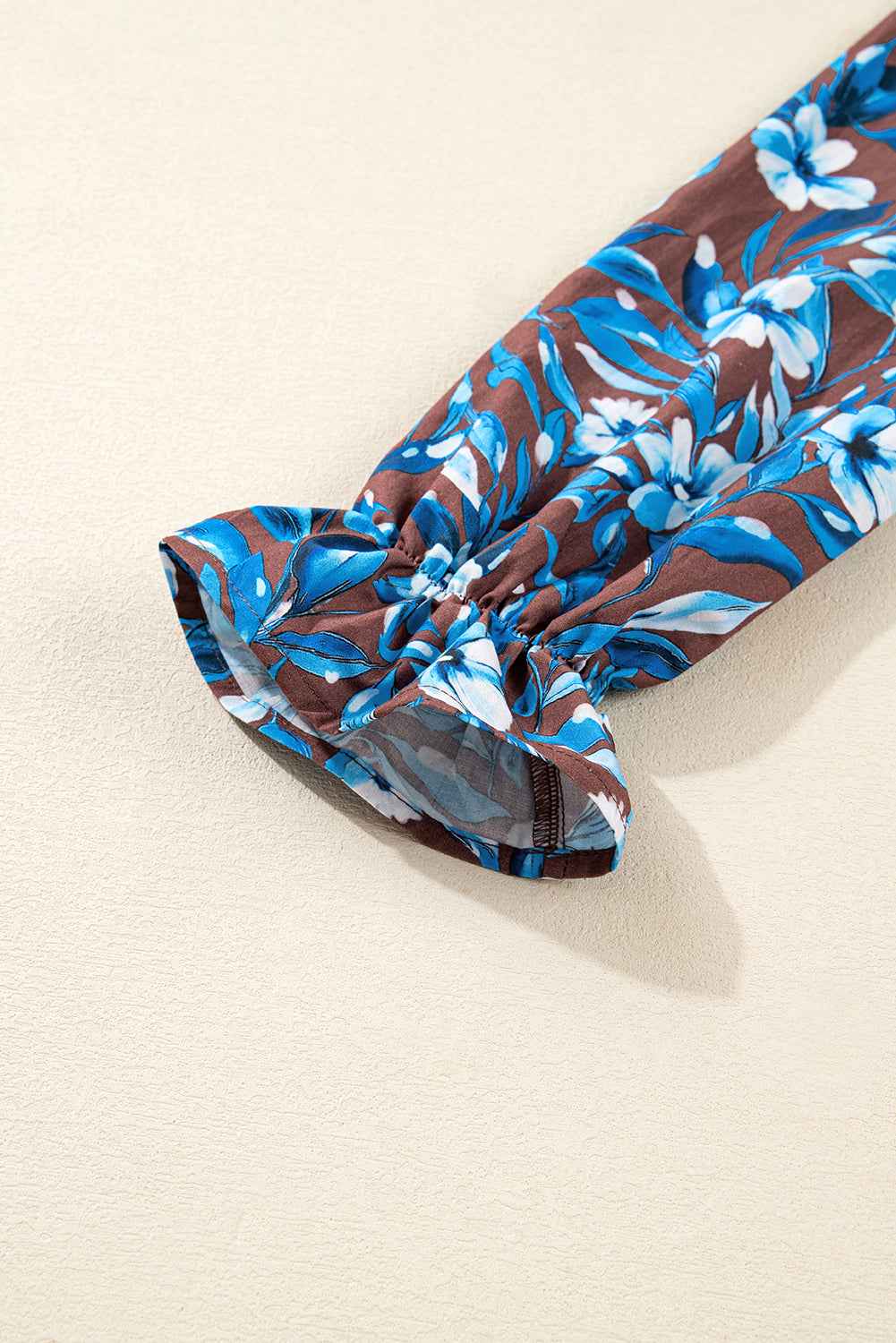 Blue Smocked Bodice High Waist Ruffled Sleeve Floral Dress - Velvet Stardust Co.