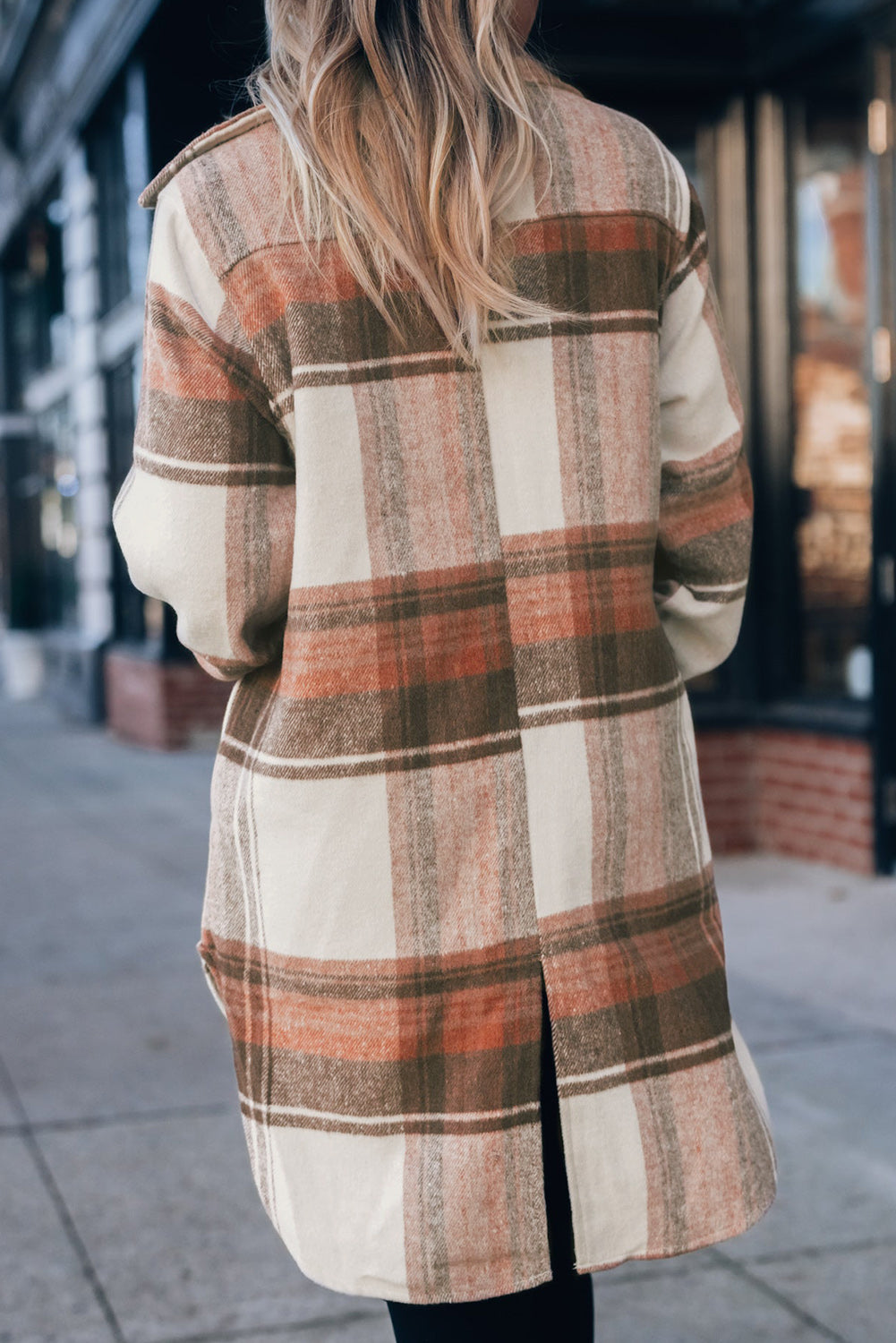 Brown Plaid Casual Button Up Long Shacket with Flap Pockets - Velvet Stardust Co.
