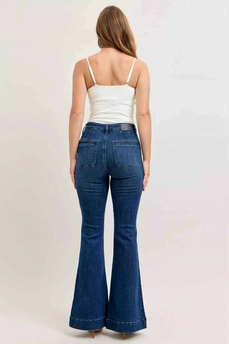 Judy Blue High-Waisted Flare Jeans with Front Pockets
