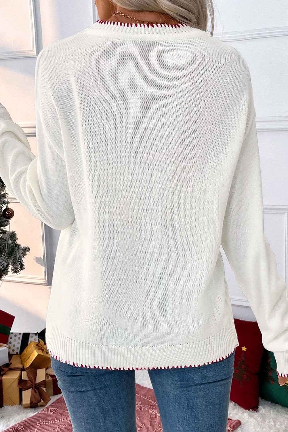 White Sweet Christmas Bow Long Sleeve Knit Sweater - Velvet Stardust Co.