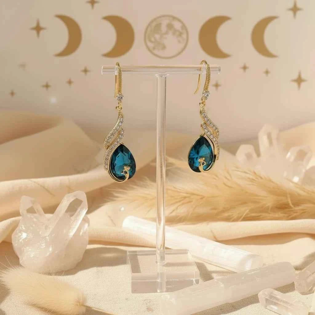 18K Gold-Plated Peacock Teardrop Earrings - Velvet Stardust Co.