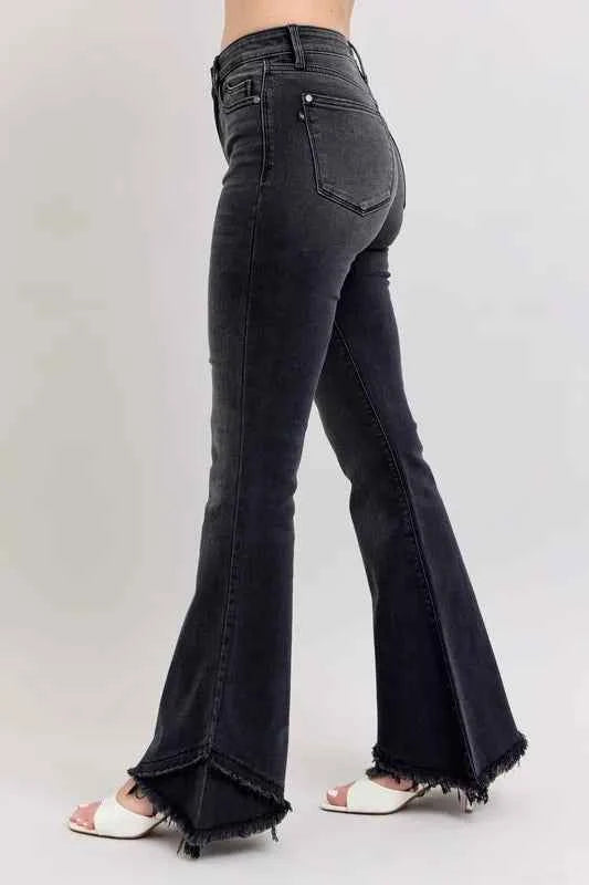 Judy Blue Full Size High Waist Flare W/ Mock Fray Tulip Hem Plus Size - Velvet Stardust Co. - Velvet Stardust Co.