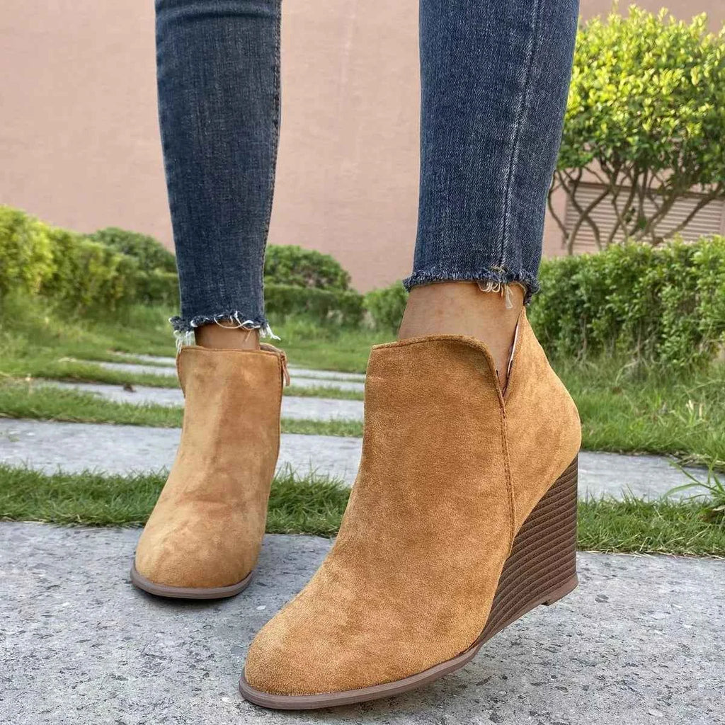 Round Toe Wedge Ankle Boots