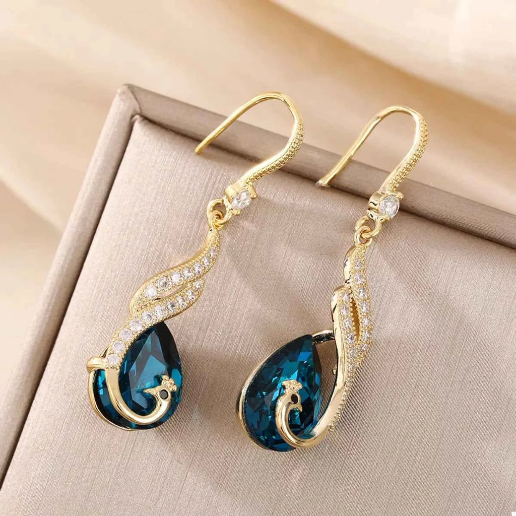 18K Gold-Plated Peacock Teardrop Earrings - Velvet Stardust Co.