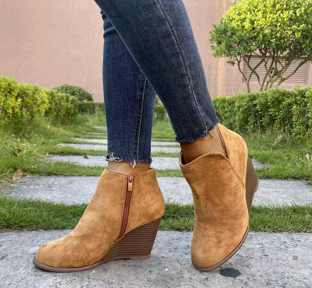 Round Toe Wedge Ankle Boots
