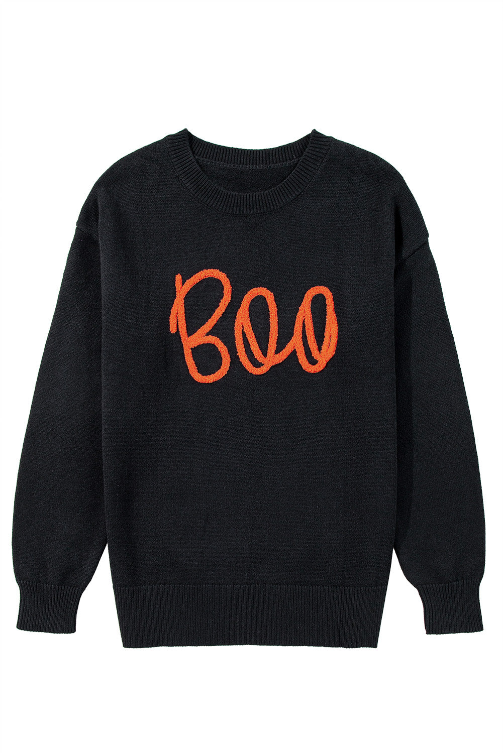 Black Halloween Boo Drop Shoulder Knit Sweater - Velvet Stardust Co.
