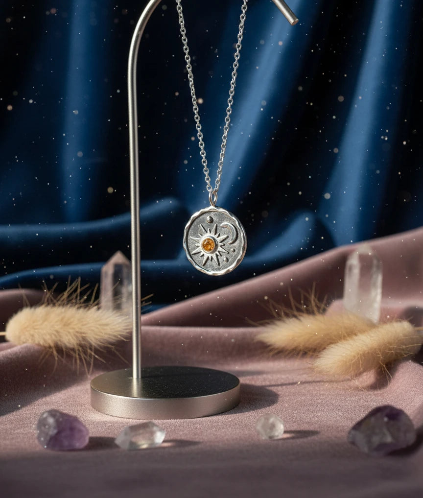Alloy Inlaid Zircon Sun & Moon Necklace