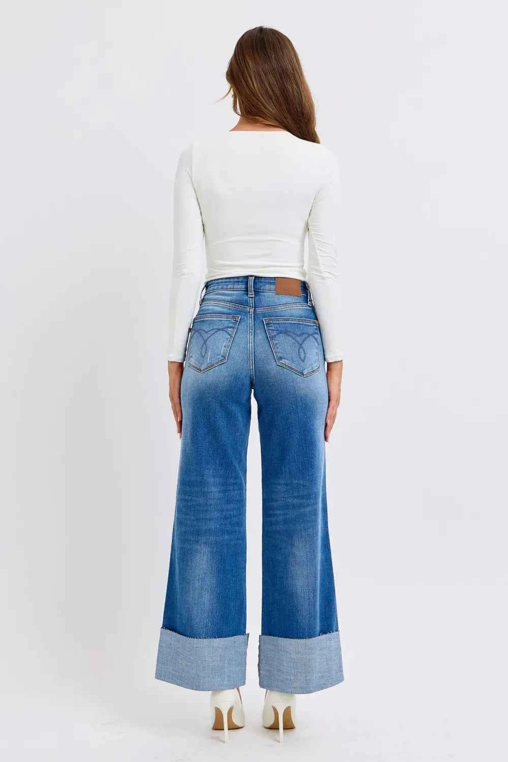 Judy Blue Full Size Wide Leg Jeans with Distressing – Velvet Stardust Co. - Velvet Stardust Co.