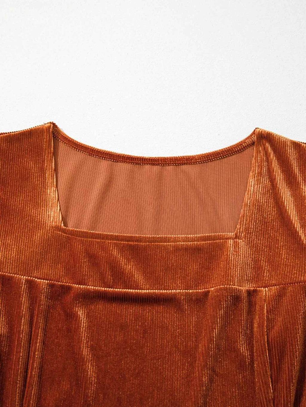 Velvet Ribbed Texture Square Neck Slim Puff Sleeve Top - Velvet Stardust Co.