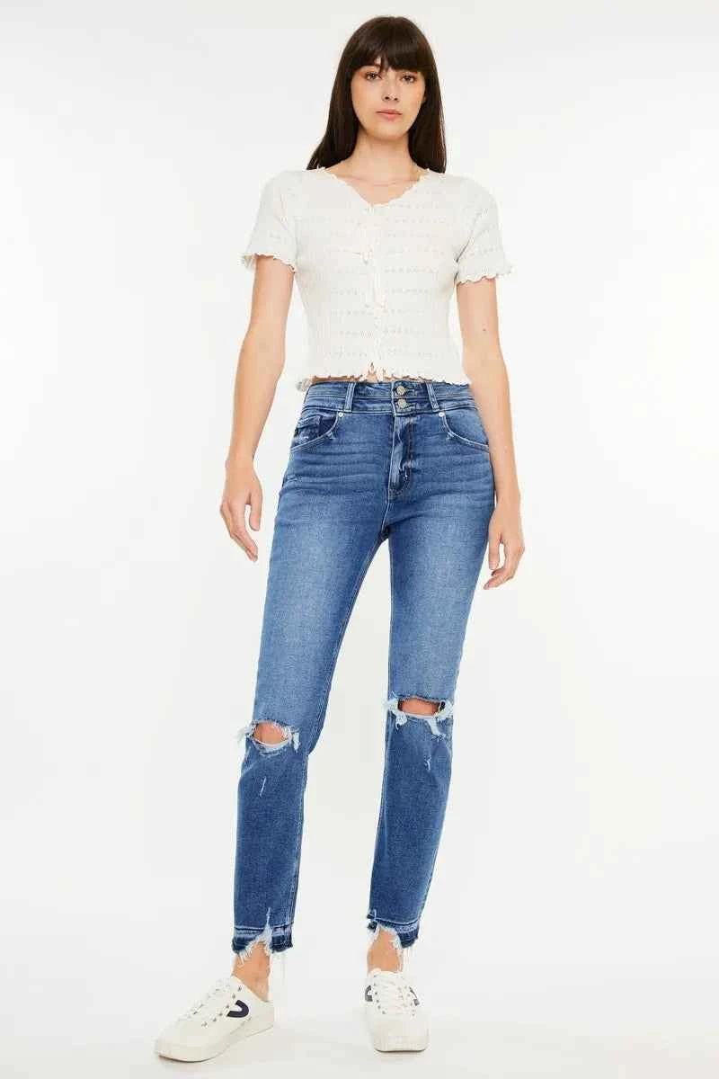 Kancan High Rise Distressed Slim Straight Jeans