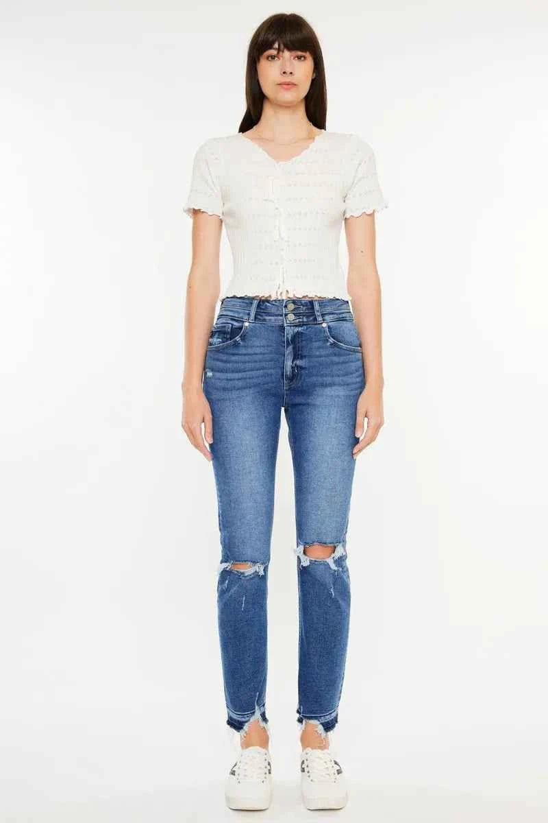 Kancan High Rise Distressed Slim Straight Jeans