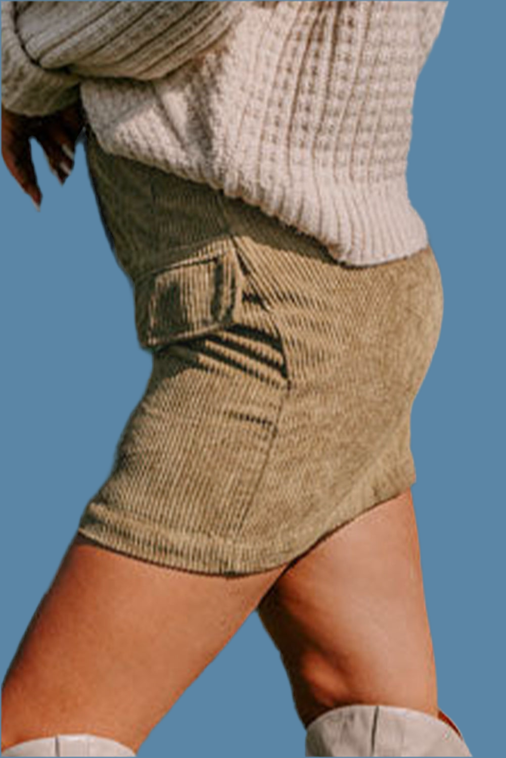 Camel Corduroy Buttoned Front Faux Pockets Mini Skirt - Velvet Stardust Co.