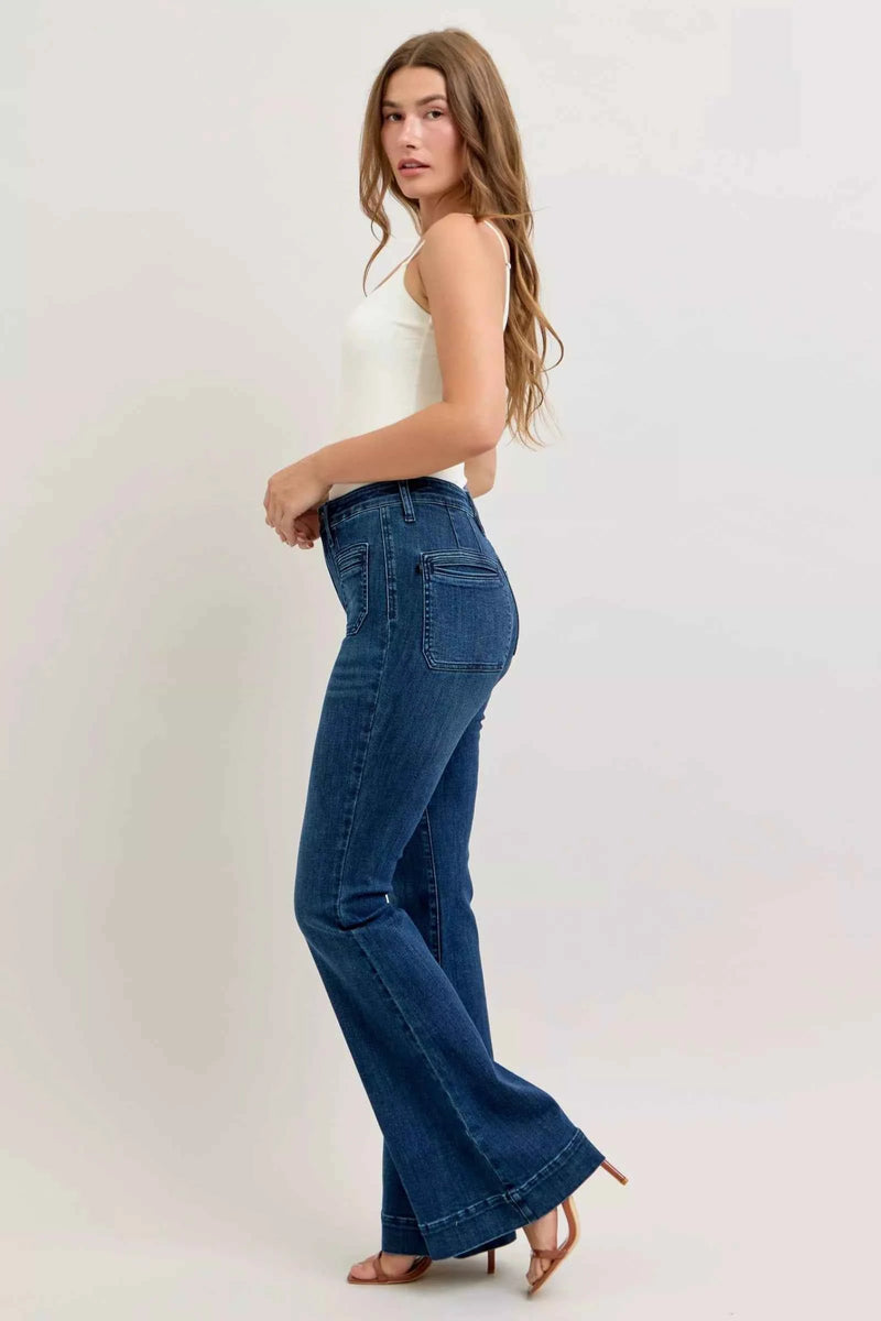 Judy Blue High-Waisted Flare Jeans with Front Pockets