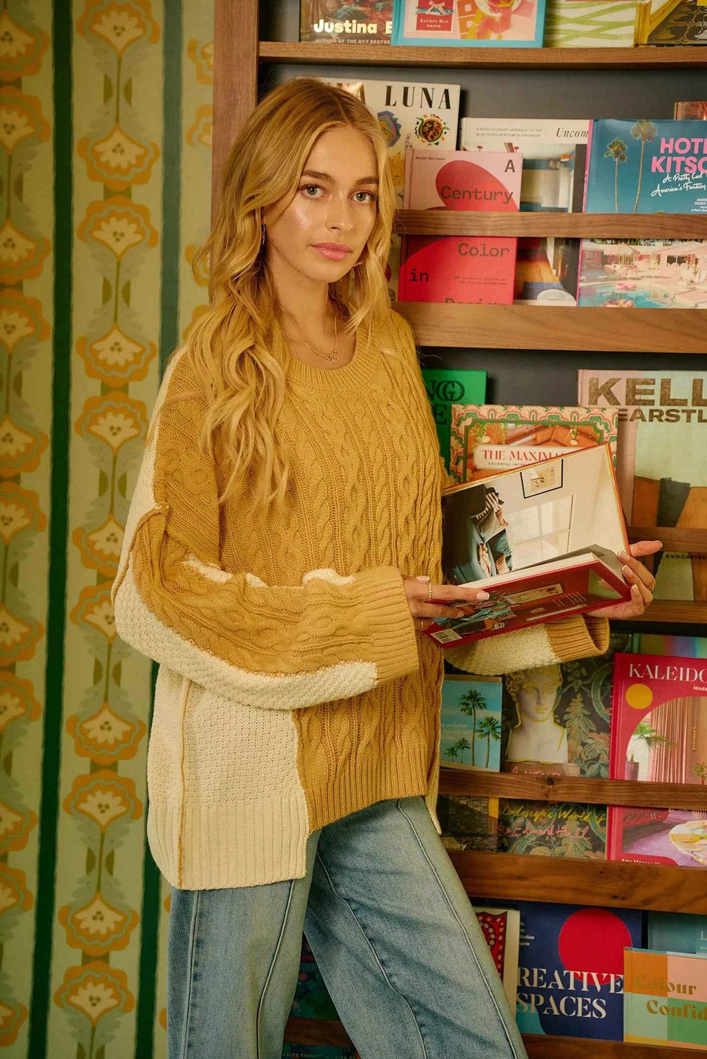 BiBi Cable Knit With Hacci Combo Sweater With Uneven Hem Detail - Velvet Stardust Co.