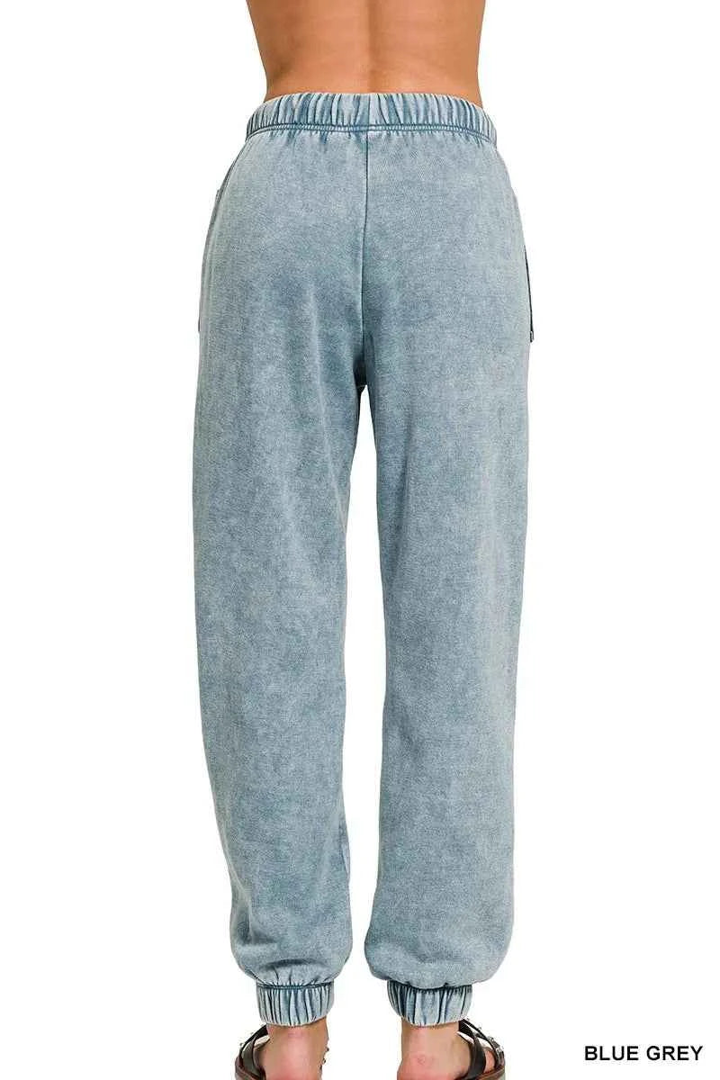 Zenana Acid Wash Fleece Sweatpants with Pockets - Velvet Stardust Co.