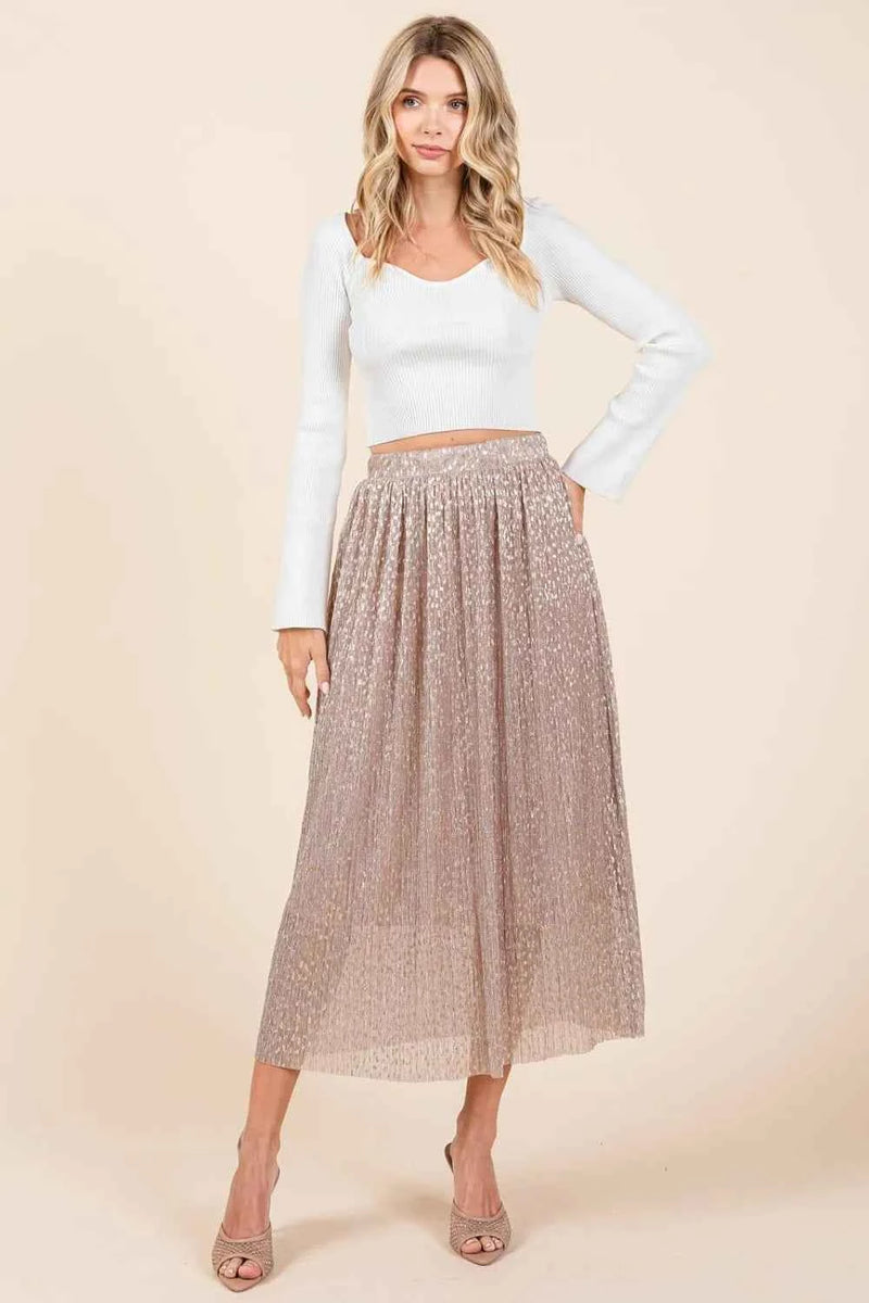 Mittoshop Metallic Glitter Speckle Print Elastic Midi Skirt