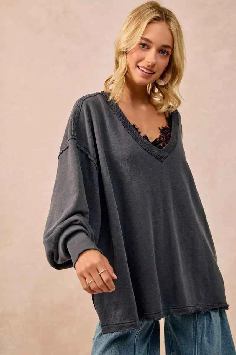 BiBi Mineral Washed French Terry Oversized Sweatshirt