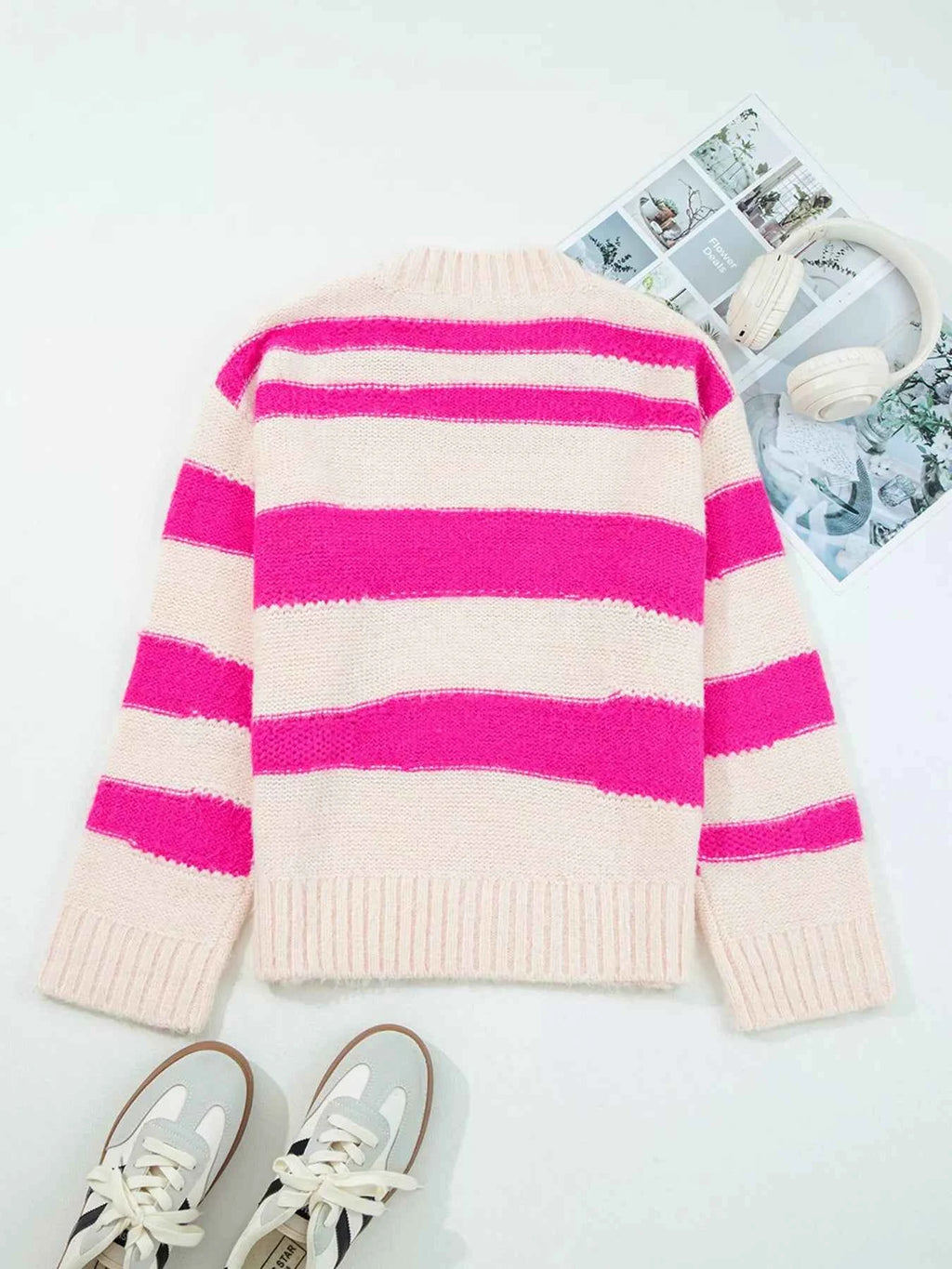 Sequin Pink Striped Letter Graphic Loose Sweater – Velvet Stardust Co. - Velvet Stardust Co.