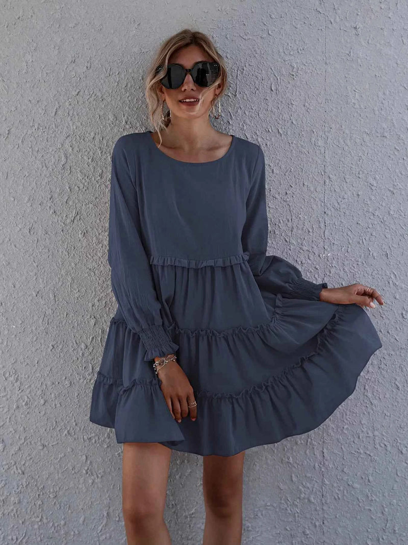 Ruffle Tiered Long Sleeve Mini Dress
