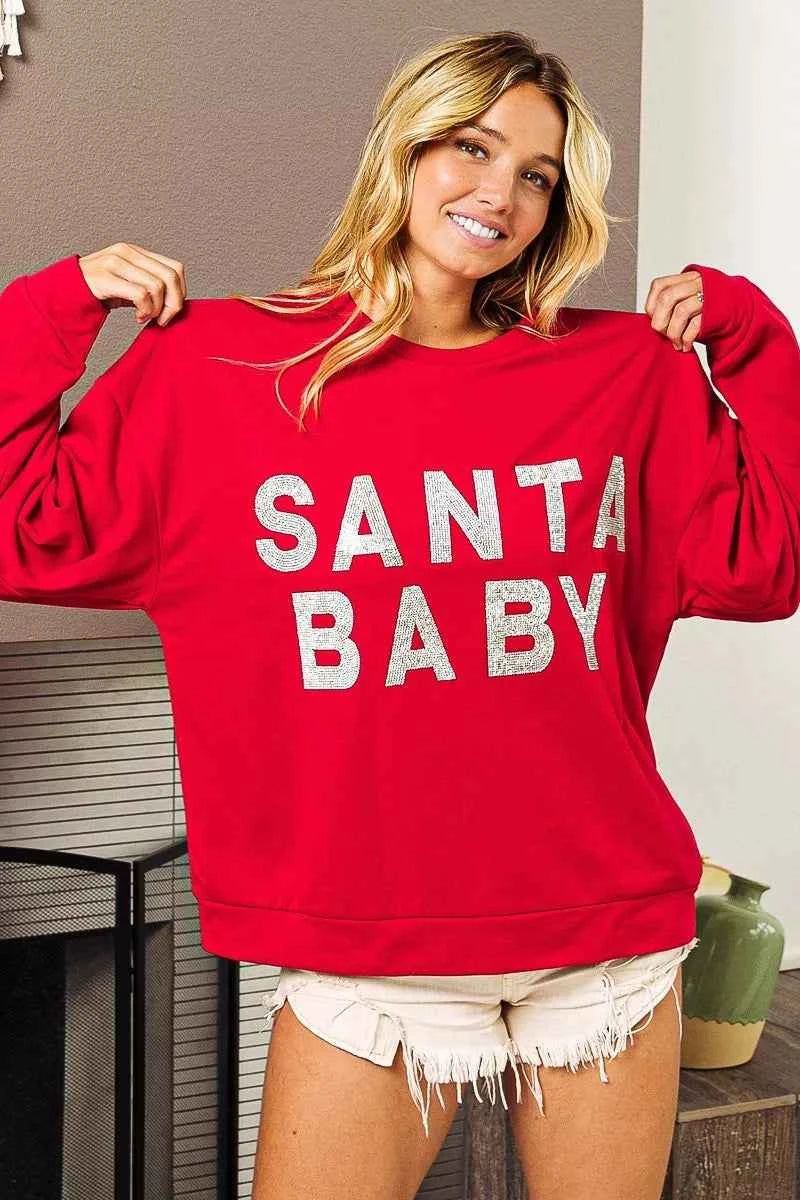 BiBi Santa Baby Lettering Christmas Sweatshirt - Velvet Stardust Co.