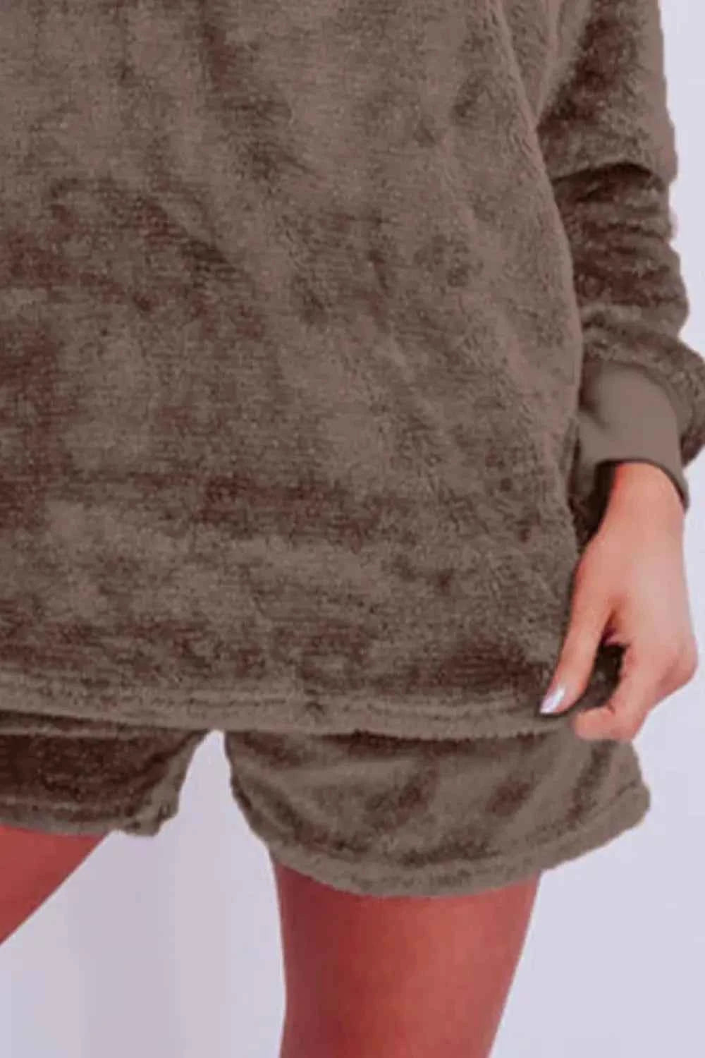 Round Neck Long Sleeve Top and Shorts Lounge Set - Velvet Stardust Co.