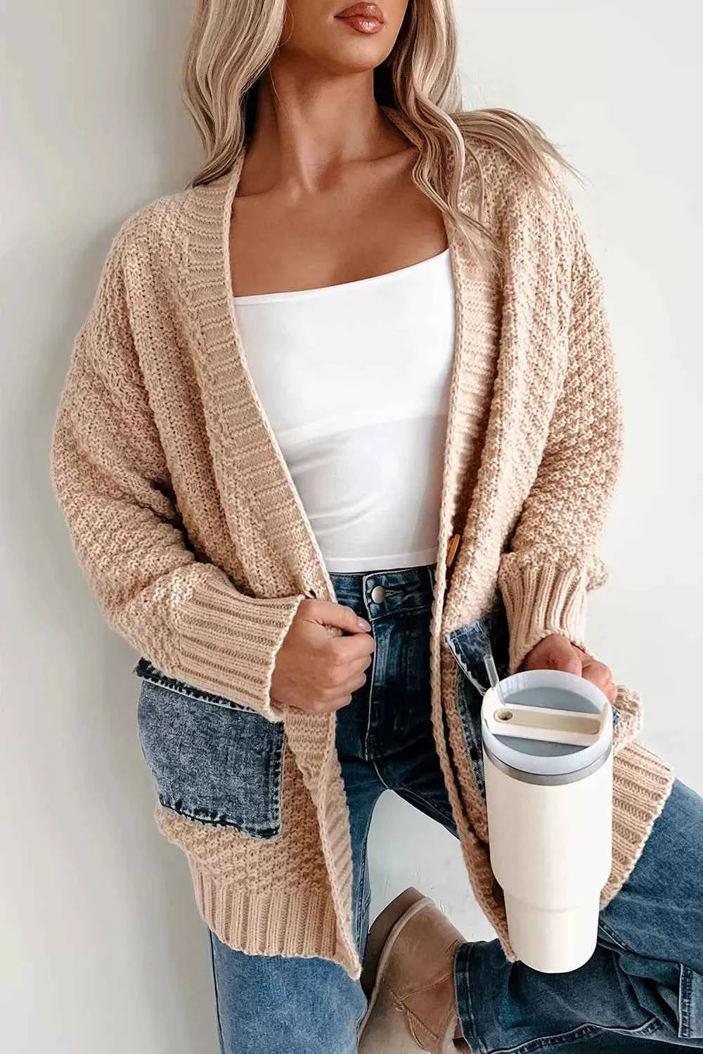 Textured Knit Open-Front Cardigan - Velvet Stardust Co.