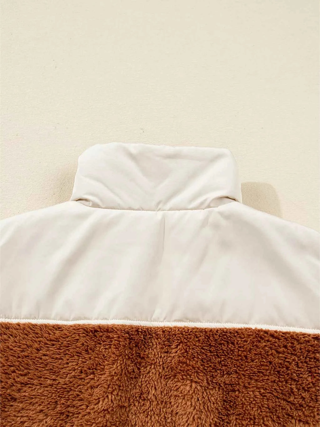 Color Block Plush Patchwork Zipper Stand Neck Vest Coat - Velvet Stardust Co.