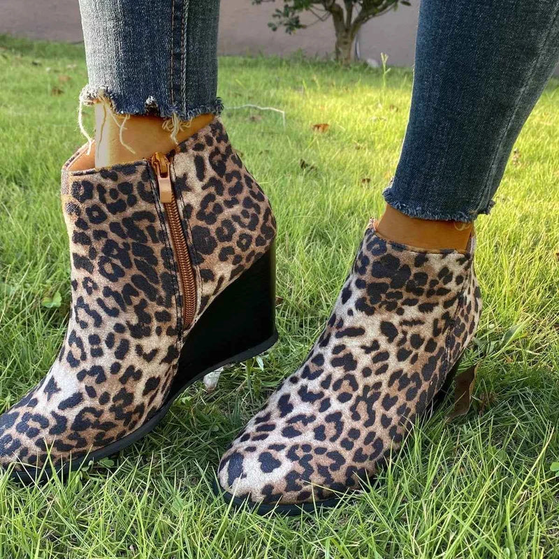 Round Toe Wedge Ankle Boots