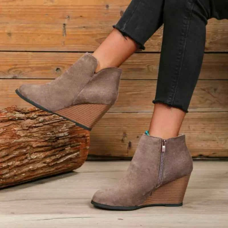 Round Toe Wedge Ankle Boots