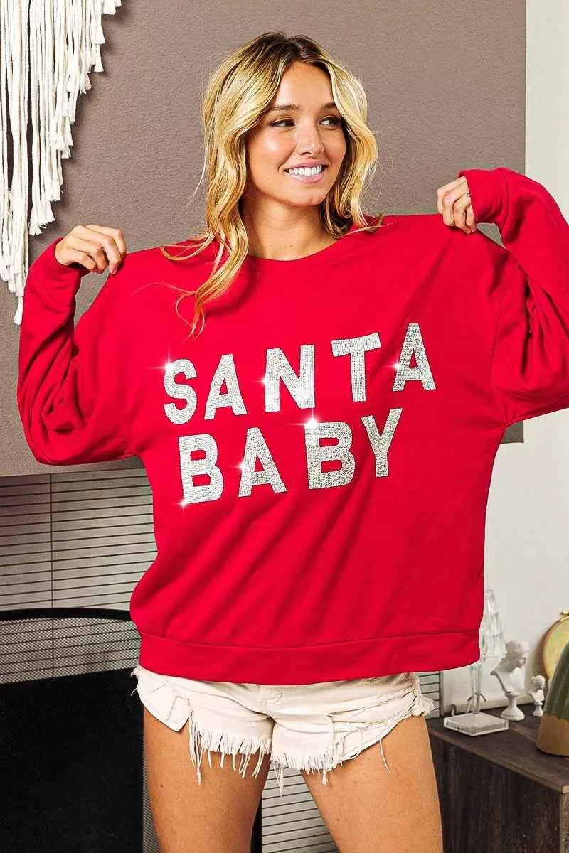BiBi Santa Baby Lettering Christmas Sweatshirt - Velvet Stardust Co.