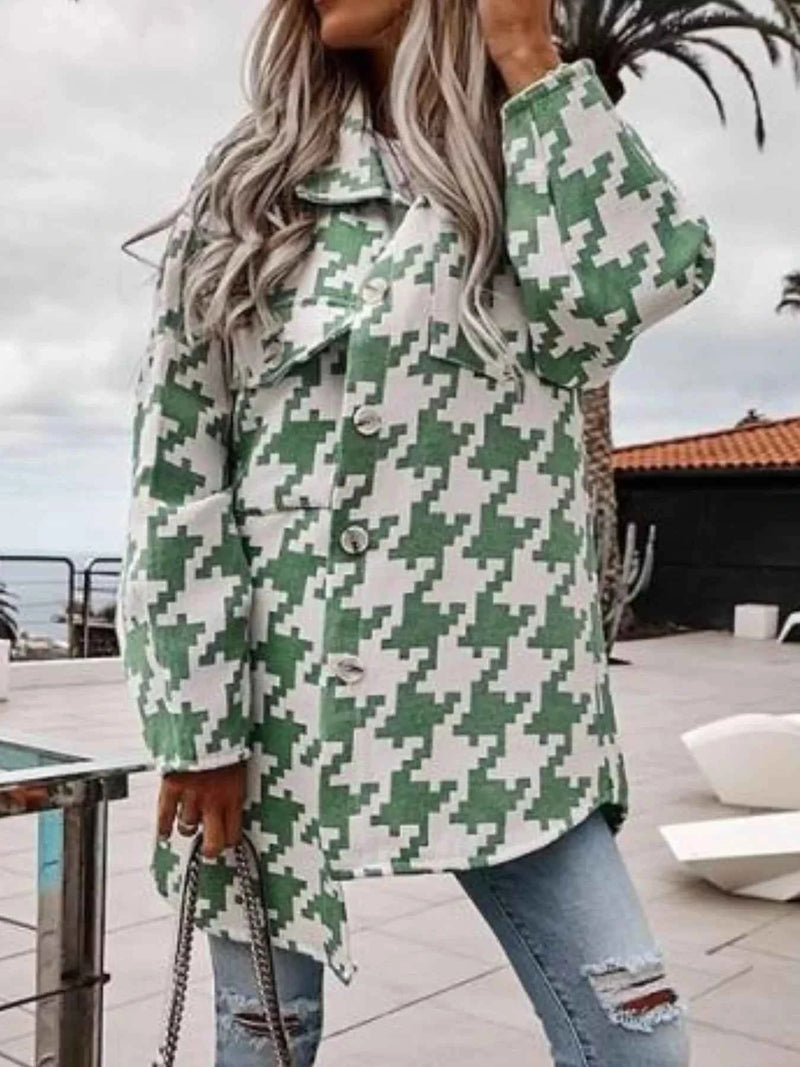Houndstooth Button Up Long Sleeve Outerwear – Velvet Stardust Co.