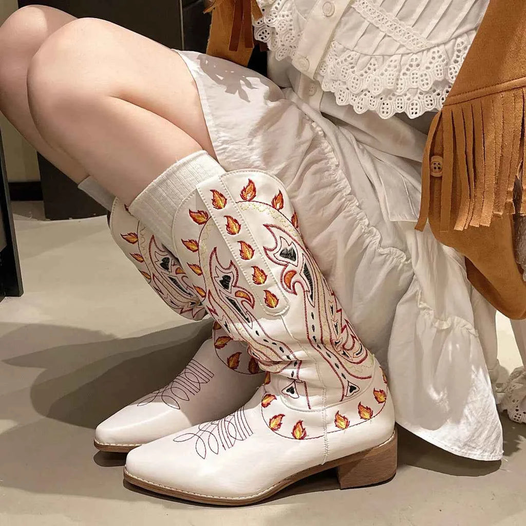 Point Toe Block Heels Boots - Velvet Stardust Co.